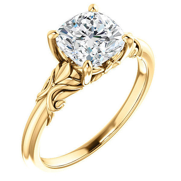 Cushion cut Moissanite Floral Design Solitaire Ring