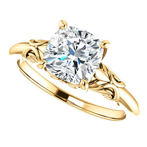 Cushion cut Moissanite Floral Design Solitaire Ring