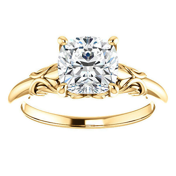Cushion cut Moissanite Floral Design Solitaire Ring
