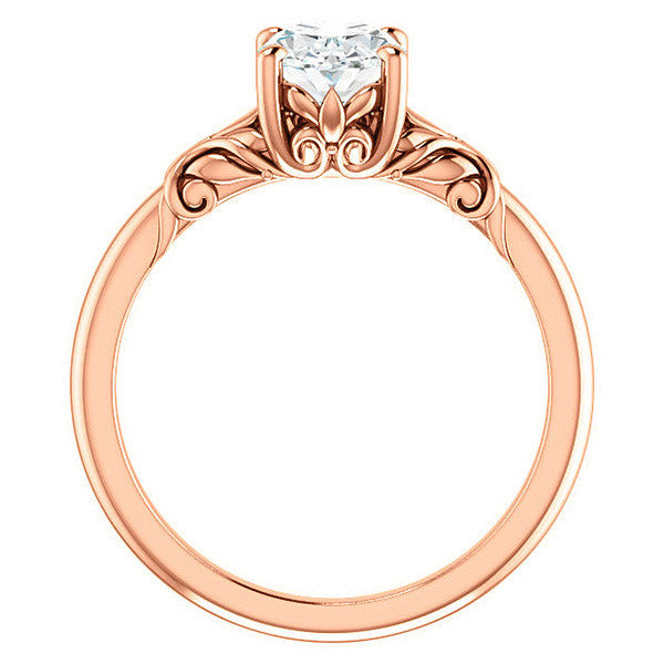 Oval Moissanite Engagement Ring with Floral Design