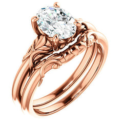 Oval Moissanite Engagement Ring with Floral Design