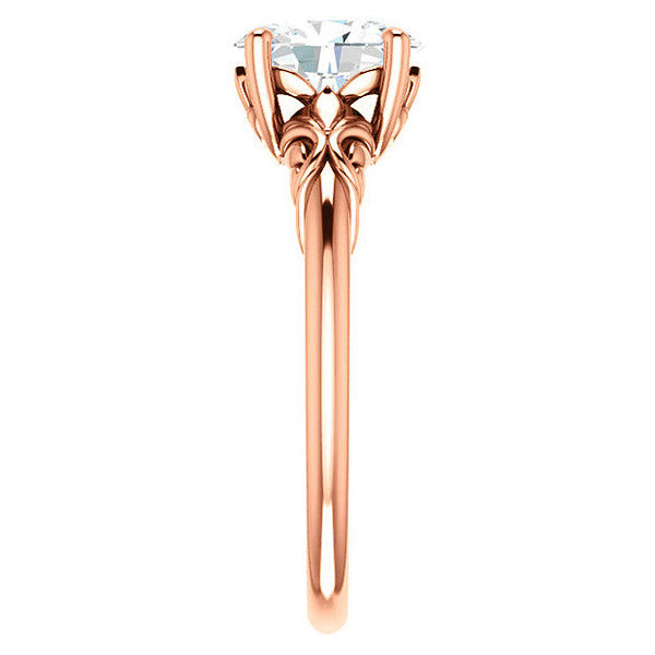 Oval Moissanite Engagement Ring with Floral Design