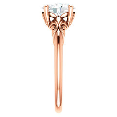 Oval Moissanite Engagement Ring with Floral Design
