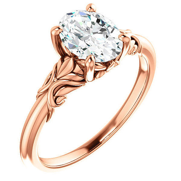 Oval Moissanite Engagement Ring with Floral Design
