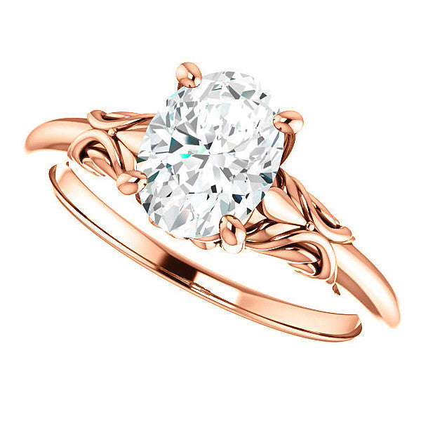 Oval Moissanite Engagement Ring with Floral Design