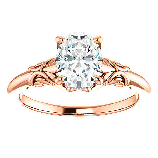 Oval Moissanite Engagement Ring with Floral Design