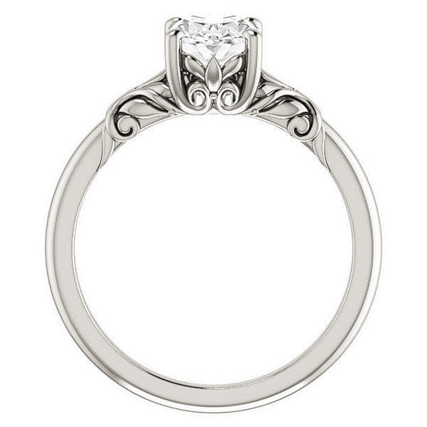 Oval Moissanite Engagement Ring with Floral Design