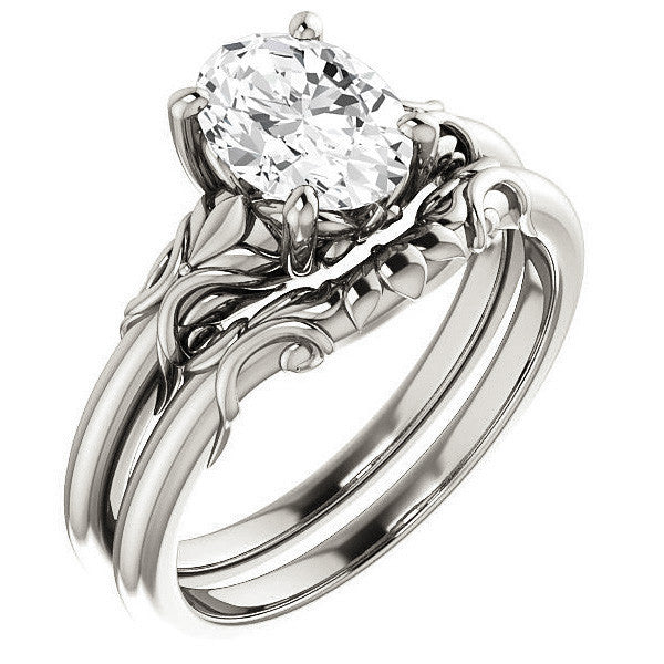 Oval Moissanite Engagement Ring with Floral Design