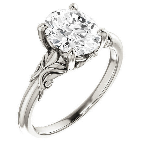 Oval Moissanite Engagement Ring with Floral Design