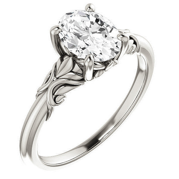 Oval Moissanite Engagement Ring with Floral Design