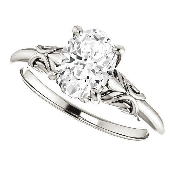 Oval Moissanite Engagement Ring with Floral Design