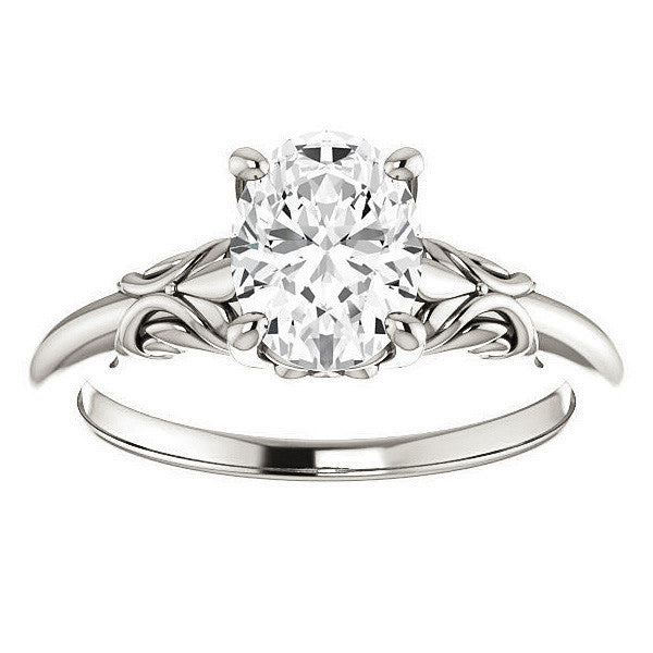 Oval Moissanite Engagement Ring with Floral Design