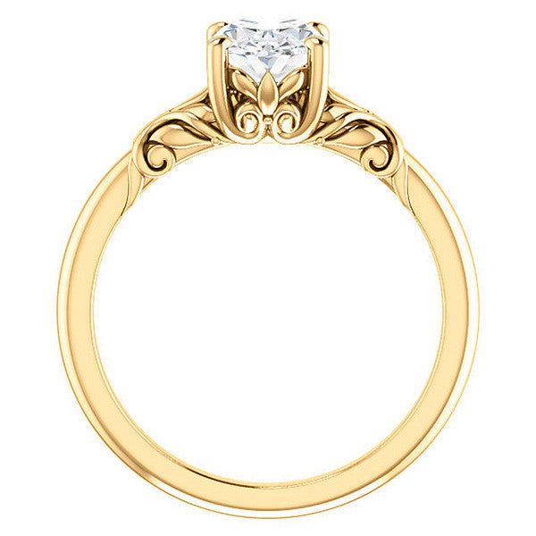 Oval Moissanite Engagement Ring with Floral Design