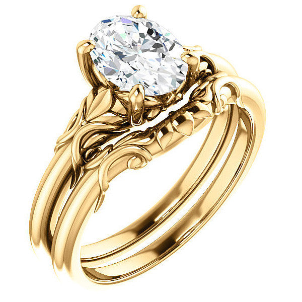 Oval Moissanite Engagement Ring with Floral Design
