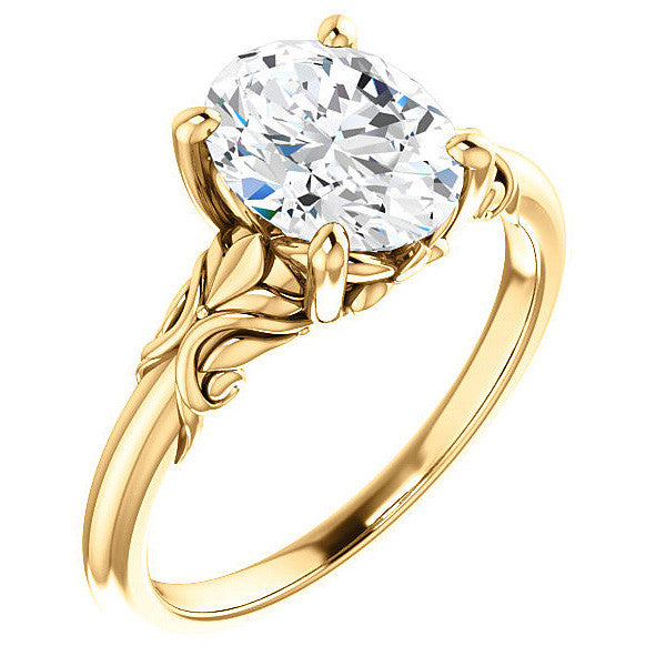 Oval Moissanite Engagement Ring with Floral Design