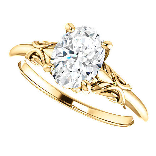 Oval Moissanite Engagement Ring with Floral Design
