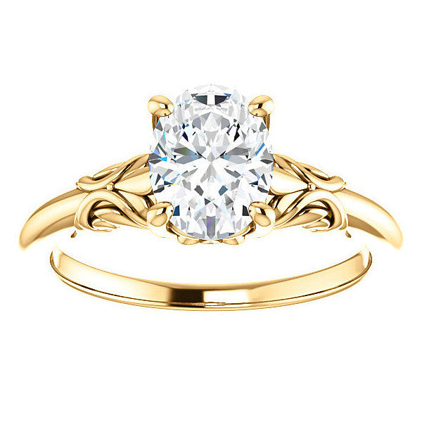 Oval Moissanite Engagement Ring with Floral Design