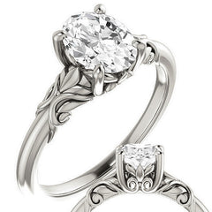 Oval Moissanite Engagement Ring with Floral Design
