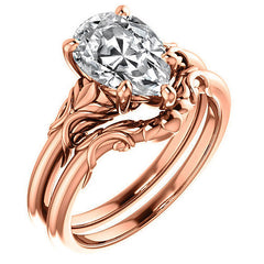 Pear cut Moissanite Engagement Ring with Floral Accents