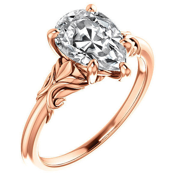 Pear cut Moissanite Engagement Ring with Floral Accents