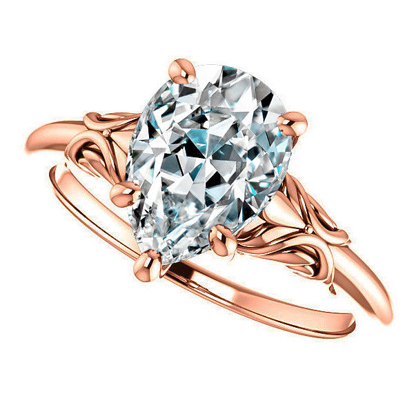 Pear cut Moissanite Engagement Ring with Floral Accents