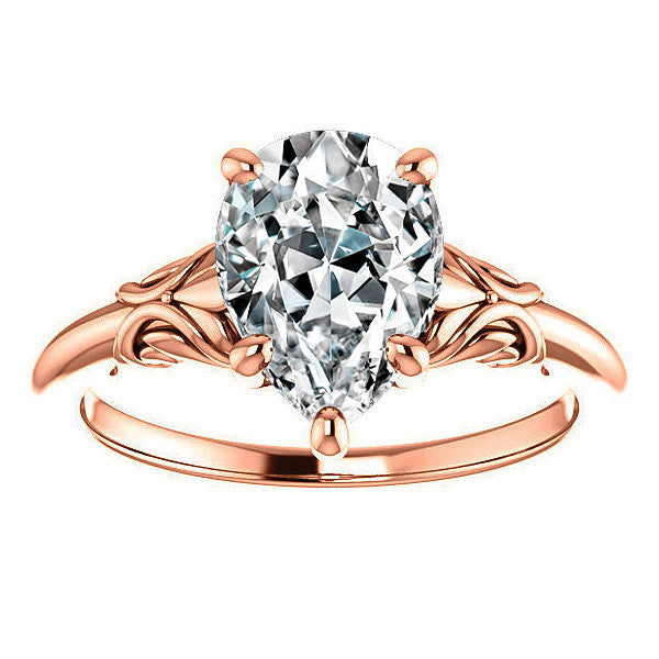 Pear cut Moissanite Engagement Ring with Floral Accents