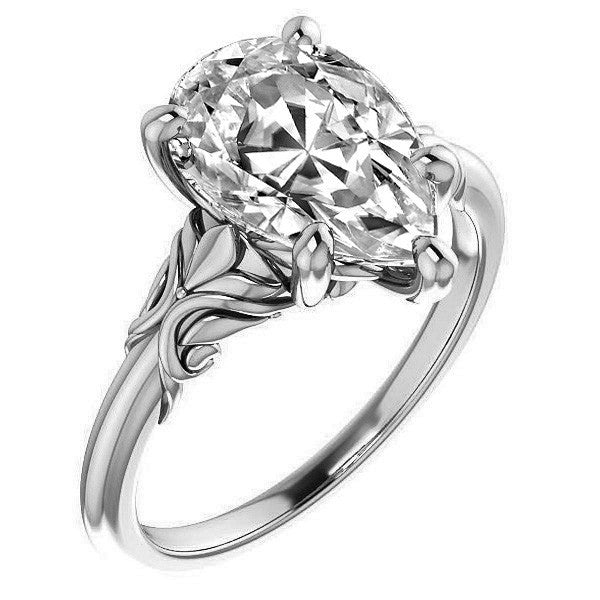 Pear cut Moissanite Engagement Ring with Floral Accents