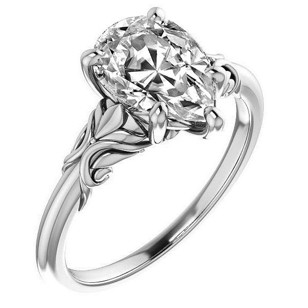 Pear cut Moissanite Engagement Ring with Floral Accents