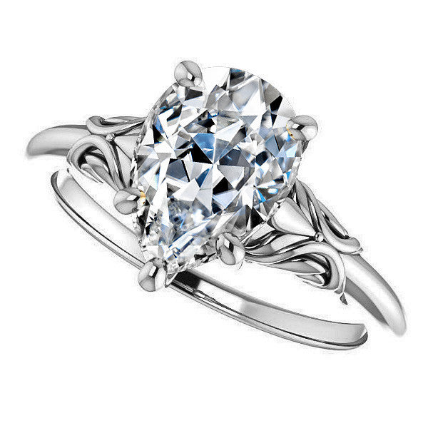 Pear cut Moissanite Engagement Ring with Floral Accents