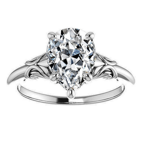Pear cut Moissanite Engagement Ring with Floral Accents