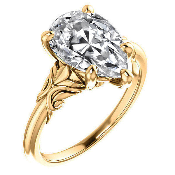 Pear cut Moissanite Engagement Ring with Floral Accents