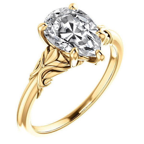 Pear cut Moissanite Engagement Ring with Floral Accents