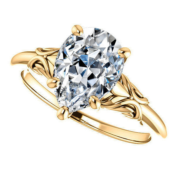 Pear cut Moissanite Engagement Ring with Floral Accents