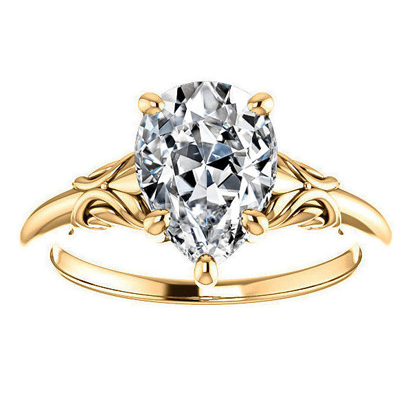 Pear cut Moissanite Engagement Ring with Floral Accents