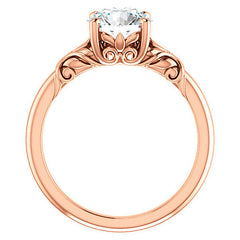 Round Moissanite Solitaire Engagement Ring with Floral Accents