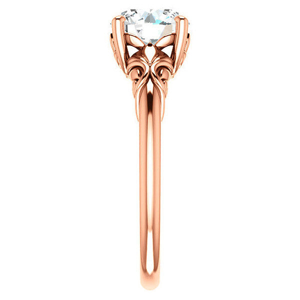 Round Moissanite Solitaire Engagement Ring with Floral Accents