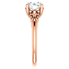 Round Moissanite Solitaire Engagement Ring with Floral Accents