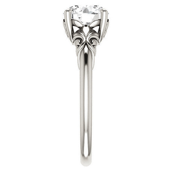Round Moissanite Solitaire Engagement Ring with Floral Accents