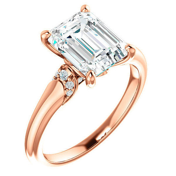 Emerald / Radiant Moissanite Accented Engagement Ring