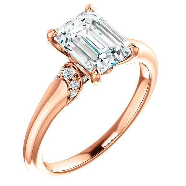 Emerald / Radiant Moissanite Accented Engagement Ring