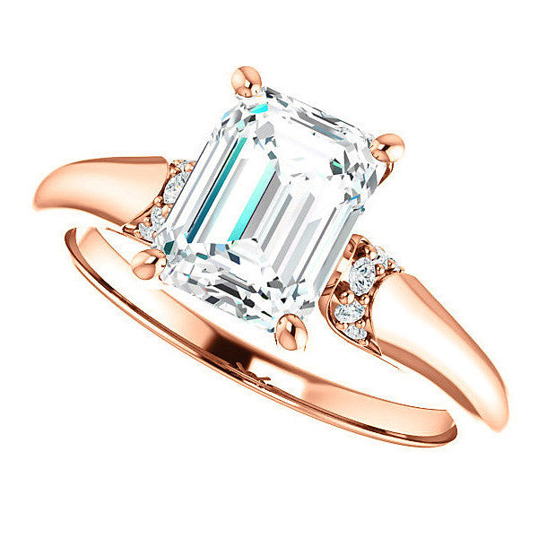 Emerald / Radiant Moissanite Accented Engagement Ring