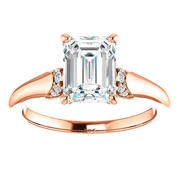 Emerald / Radiant Moissanite Accented Engagement Ring