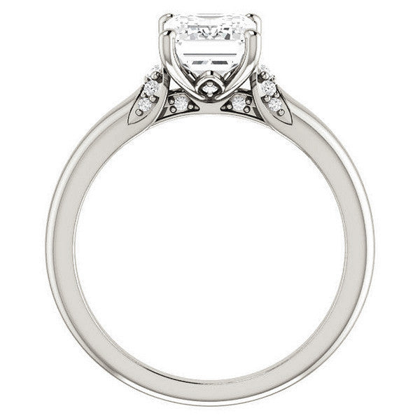 Emerald / Radiant Moissanite Accented Engagement Ring