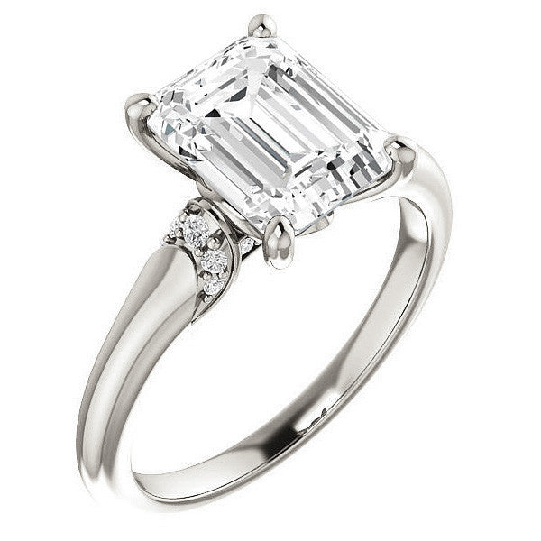 Emerald / Radiant Moissanite Accented Engagement Ring