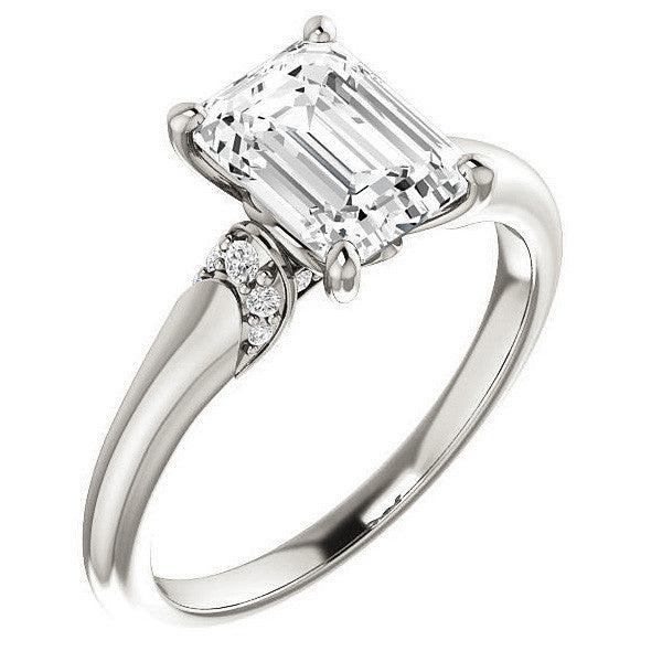 Emerald / Radiant Moissanite Accented Engagement Ring