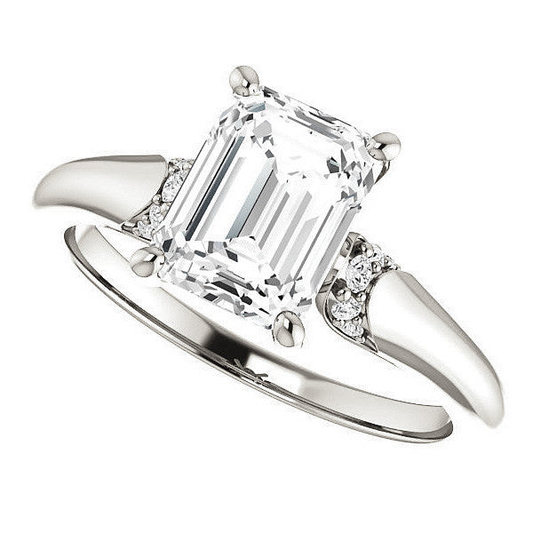 Emerald / Radiant Moissanite Accented Engagement Ring