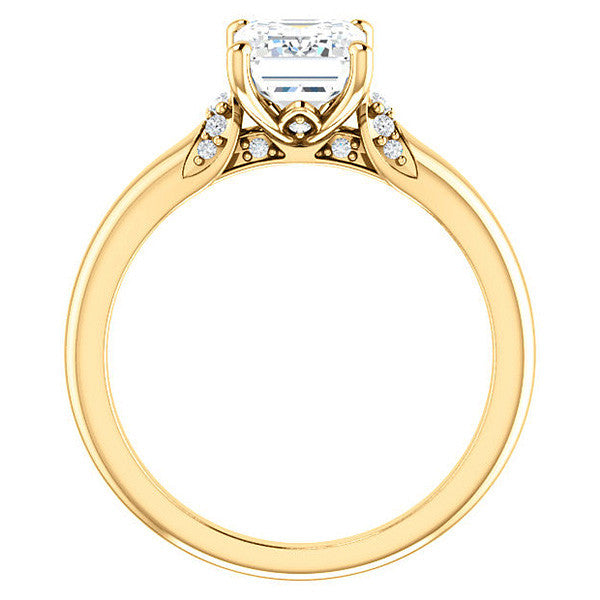 Emerald / Radiant Moissanite Accented Engagement Ring