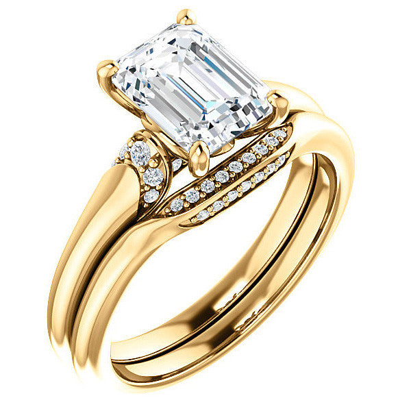 Emerald / Radiant Moissanite Accented Engagement Ring