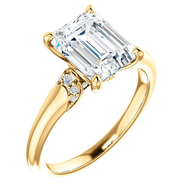 Emerald / Radiant Moissanite Accented Engagement Ring