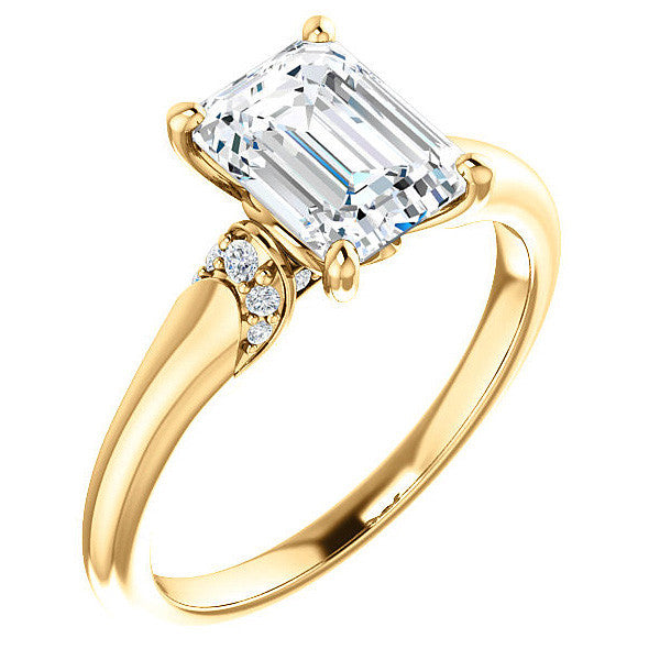 Emerald / Radiant Moissanite Accented Engagement Ring
